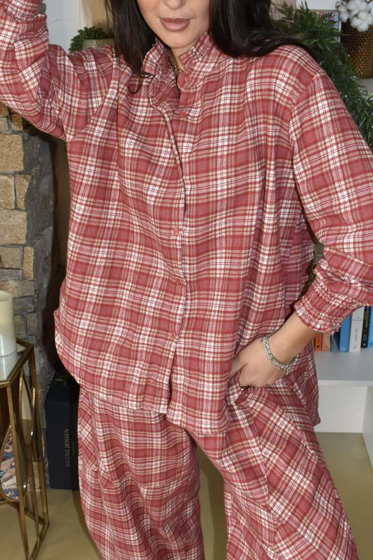 Patrick Plaid Brushed Cotton Edwardian Blouse Soft Red 